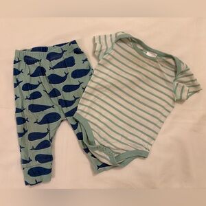 Hanna Andersson matching bodysuit pants set 6-12m baby boy cute whale print
